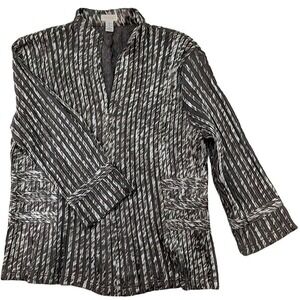Chico's Full Zip Julianne Jacket Womens L (2) Gray Shimmer‎ Mesh Holiday Party